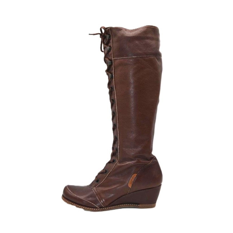 GAIMO: BOTA DE CAÑA ALTA EN PIEL VACUNO CON CORDONES 115784-MARRON