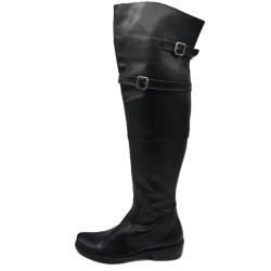 LACAL: BOTA MOSQUETERA PLANA EN PIEL VACUNO 114025-NEGRA