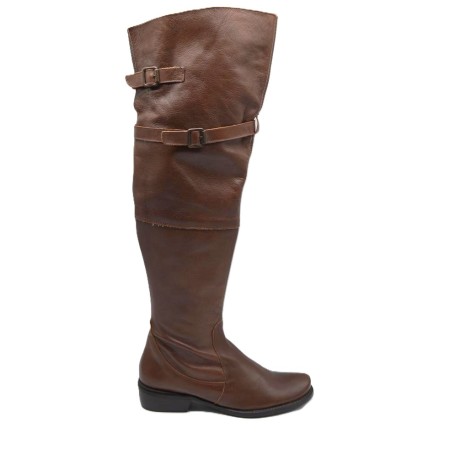 LACAL: BOTA MOSQUETERA PLANA EN PIEL VACUNO 114026-MARRÓN