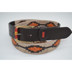 MARISMA: Cinturón Argentino Bordado PIEL VACUNO JP61-BEIGE-NARANJA