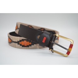 MARISMA: Cinturón Argentino Bordado PIEL VACUNO JP61-BEIGE-NARANJA