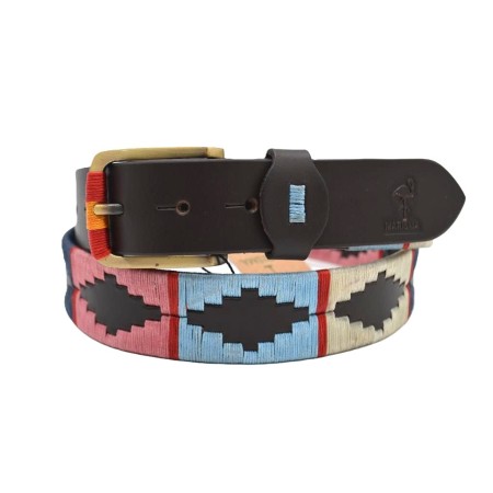 MARISMA: Cinturón Argentino Bordado PIEL VACUNO JP11-AZUL-ROSA-CELESTE-BEIGE