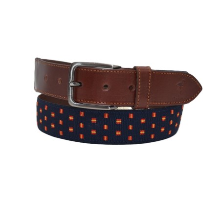 MARISMA: Cinturón COMBINADO TEXTIL/PIEL VACUNO JP1381/35 AZUL/BANDERA