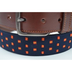 MARISMA: Cinturón COMBINADO TEXTIL/PIEL VACUNO JP1381/35 AZUL/BANDERA