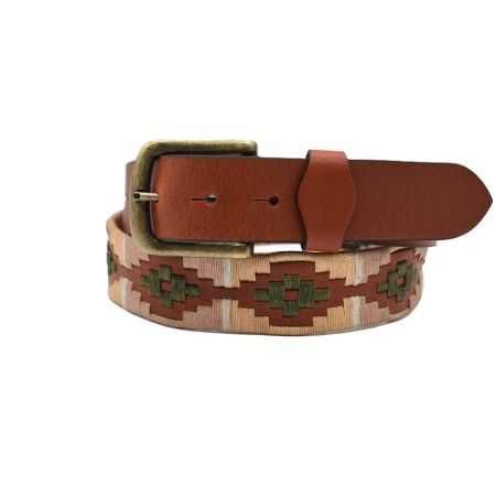 Cinturón Argentino Bordado PIEL VACUNO 106941-BEIGE-BEIGE TOSTADO-VERDE