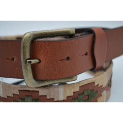 Cinturón Argentino Bordado PIEL VACUNO 106941-BEIGE-BEIGE TOSTADO-VERDE