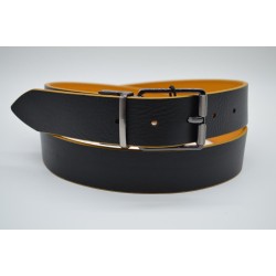 MIGUEL BELLIDO: CINTURÓN REVERSIBLE SPORT EN PIEL VACUNO 735/35 NEGRO-MOSTAZA. NEGRO/MOSTAZA