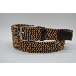 Miguel Bellido: Cinturón trenzado elástico con remates y pasador en piel  35 mm. 965-017 MARRÓN/BEIGE