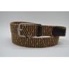 Miguel Bellido: Cinturón trenzado elástico con remates y pasador en piel  35 mm. 965-017 MARRÓN/BEIGE