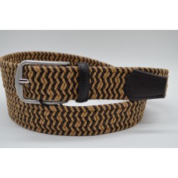 Miguel Bellido: Cinturón trenzado elástico con remates y pasador en piel  35 mm. 965-017 MARRÓN/BEIGE