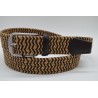 Miguel Bellido: Cinturón trenzado elástico con remates y pasador en piel  35 mm. 965-017 MARRÓN/BEIGE
