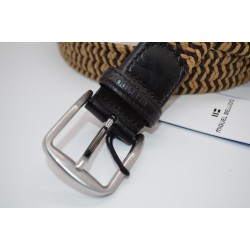 Miguel Bellido: Cinturón trenzado elástico con remates y pasador en piel  35 mm. 965-017 MARRÓN/BEIGE