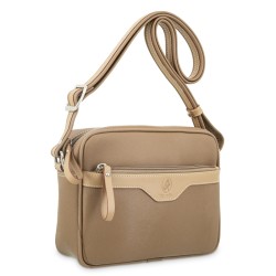 EL POTRO: BOLSO BANDOLERA MEDIANO MUJER DE 3 CREMALLERAS EN LONA Y PIEL 4520-BASE-MOCA