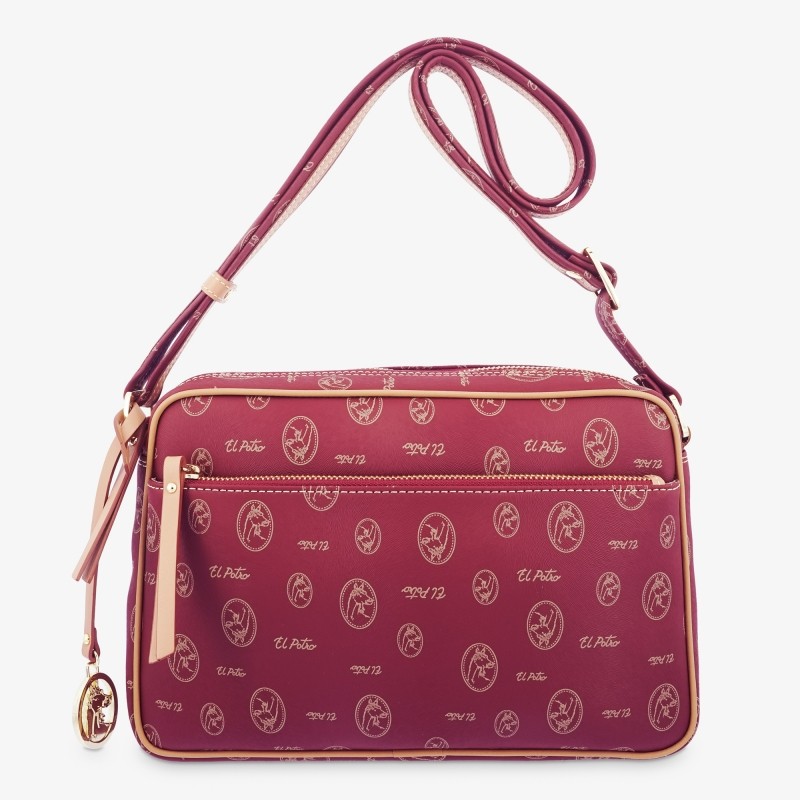 EL POTRO: BOLSO BANDOLERA MUJEREN LONA Y PIEL 29 CM. 2245-VINTAGE-BURDEOS