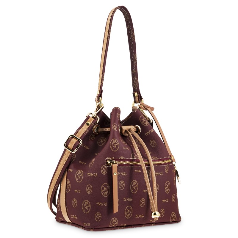 EL POTRO: BOLSO SACO MUJER EN LONA Y PIEL 2274-VINTAGE-BURDEOS