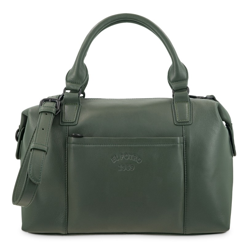 EL POTRO: BOLSO CESTA CON BANDOLERA DE PIEL VACUNO 6707-BARI-VERDE
