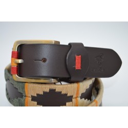 MARISMA: Cinturón Argentino Bordado PIEL VACUNO TALLA GRANDE JP06-VERDE-BEIGE-BEIGE TOSTADO