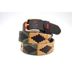 MARISMA: Cinturón Argentino Bordado PIEL VACUNO TALLA GRANDE JP06-VERDE-BEIGE-BEIGE TOSTADO